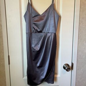 blue grey satin mini dress
